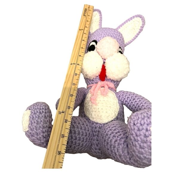 True Vintage Crocheted Amigurumi Purple Easter Bunny Rabbit Plush Stuffed Animal - Picture 5 of 12